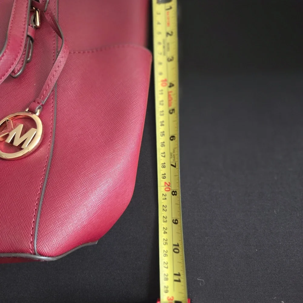 Michael Kors Charlotte Large Zip Tote Dark Cherry Saffiano Leather 35T0GCFT7L - Picture 9 of 10